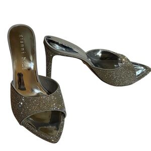 Gianni Bini Silver Crystal-Embellished Pointed Open-Toe Stiletto Mules